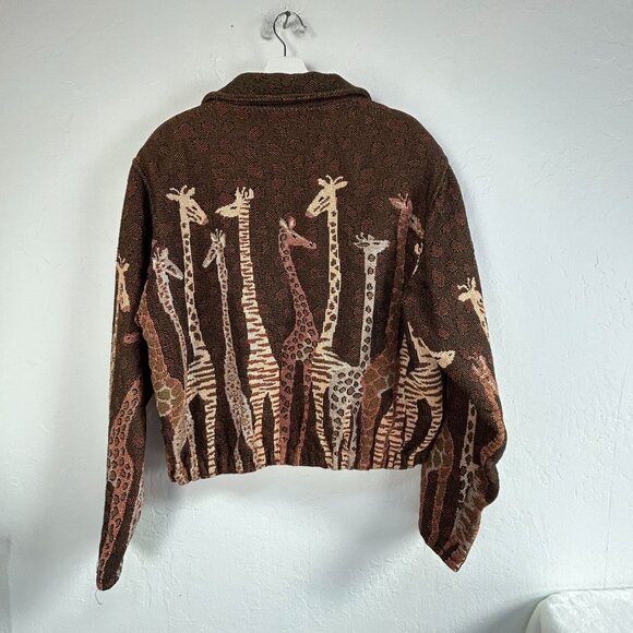 Painted Pony Women's Medium Giraffe Tapestry Cropped Blazer Jacket Brown Pockets - Picture 2 of 11